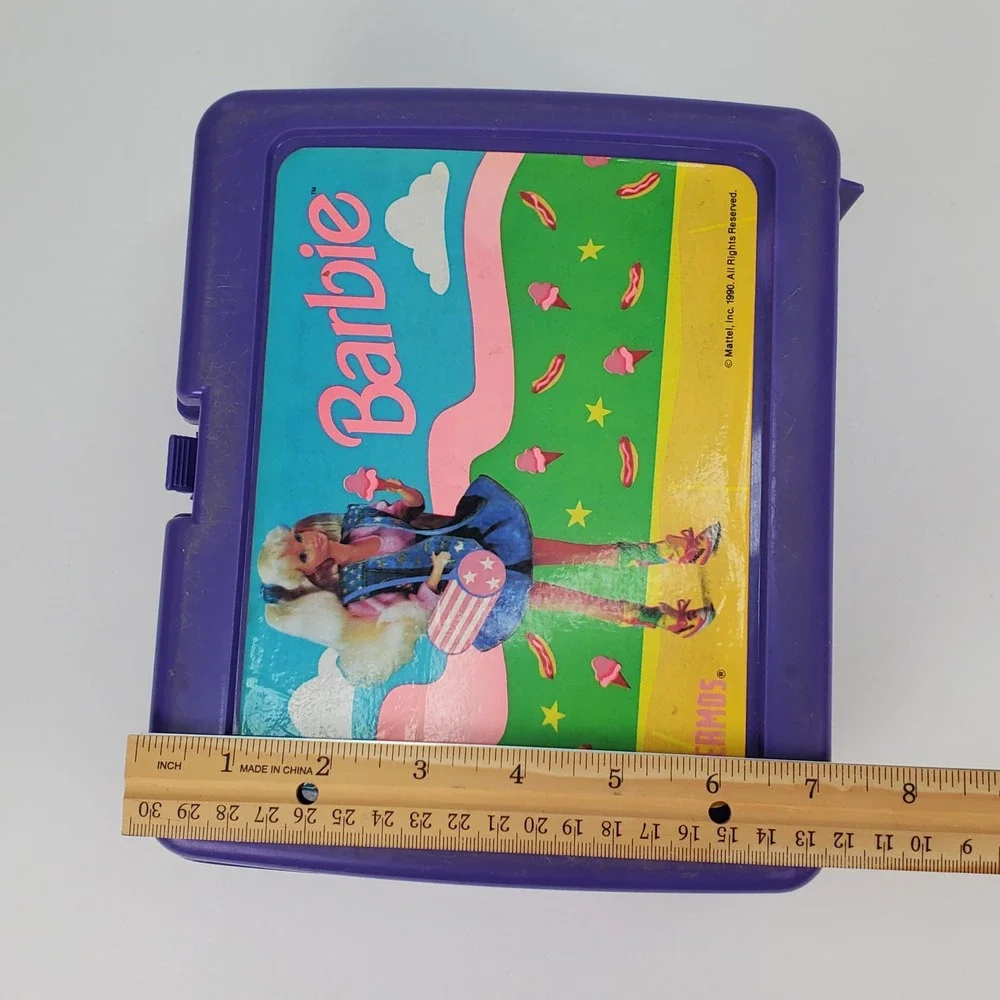 Vintage 1990 Barbie Purple Plastic Lunch Box Thermos Brand Mattel NO THERMOS
